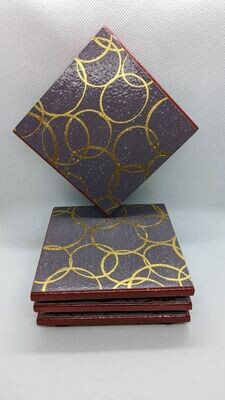 Metallic Gold and Blood Red Ceramic Coasters