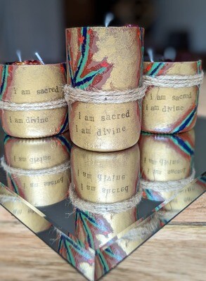 I am sacred - I am divine lemongrass scented candles with crystals and dried florals