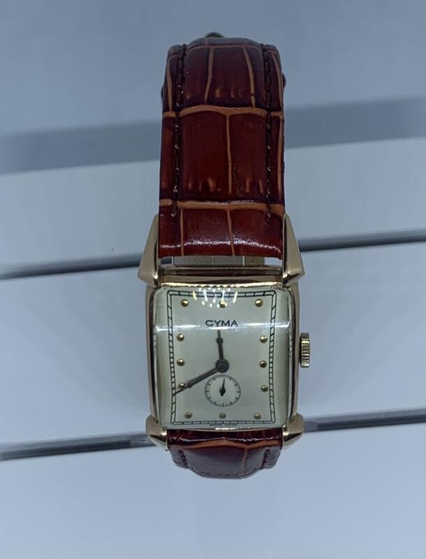 Cyma Mens Rose Gold Tank Watch