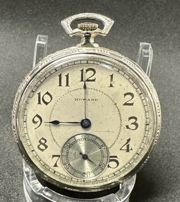 Howard Pocket Watch Size 10. Solid 14k White Gold Case.