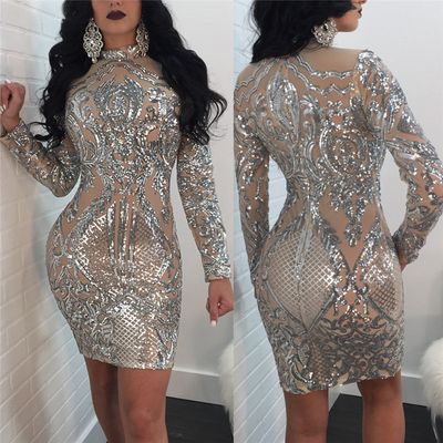 Nightclub Sparkling Sequins Long Sleeve Dress