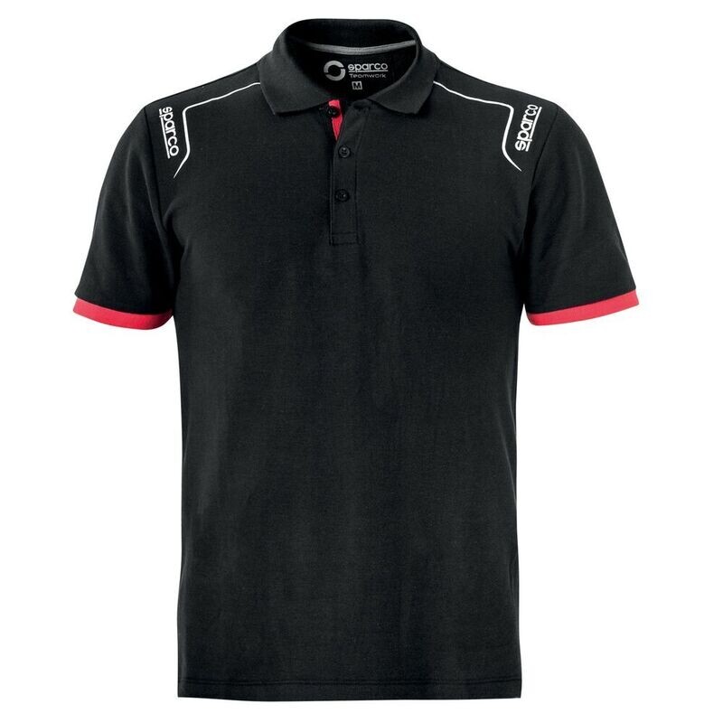 Men&#39;s Short Sleeve Polo Shirt Sparco TECH STRETCH Black (Size L)