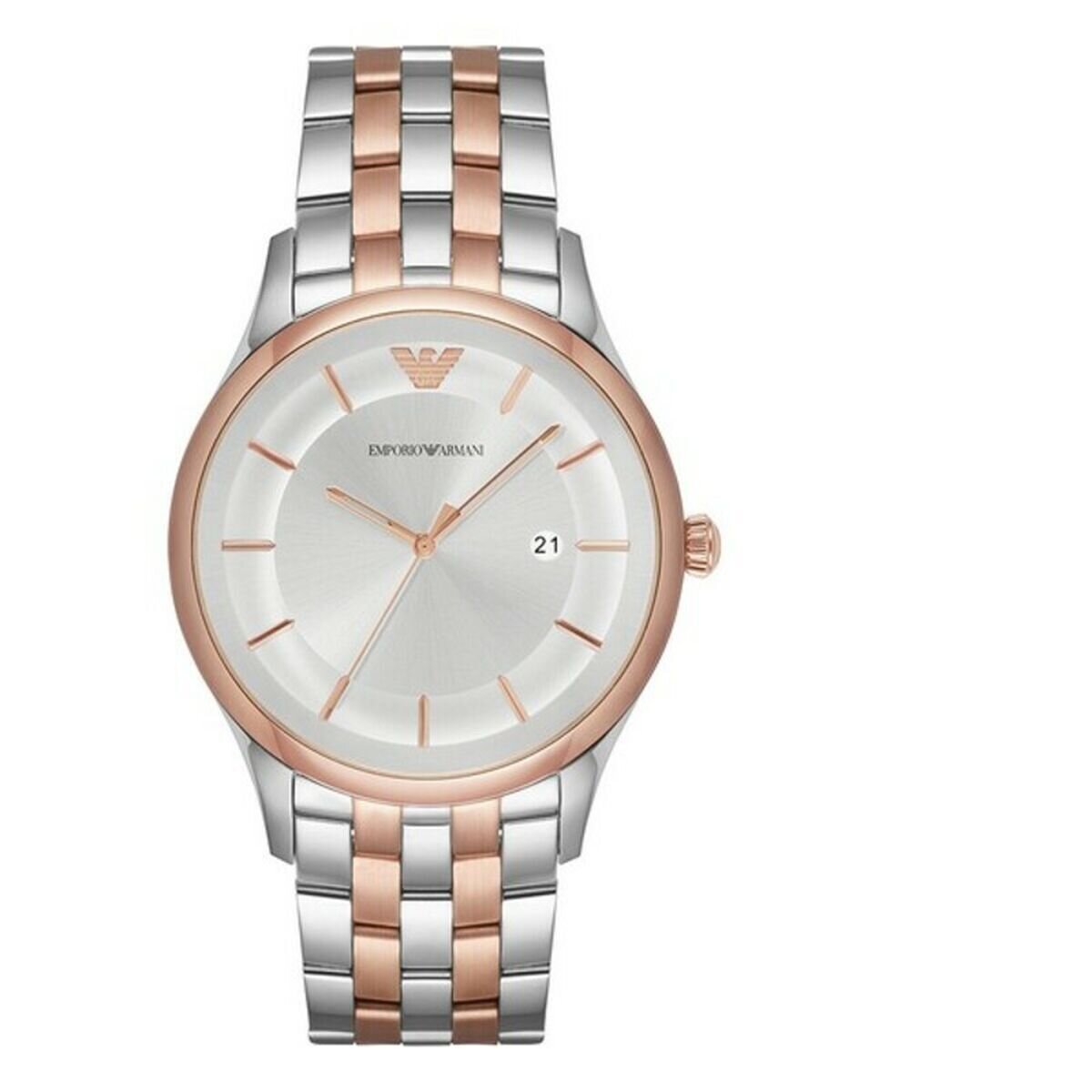 Men's two tone silver and rose gold quartz watch