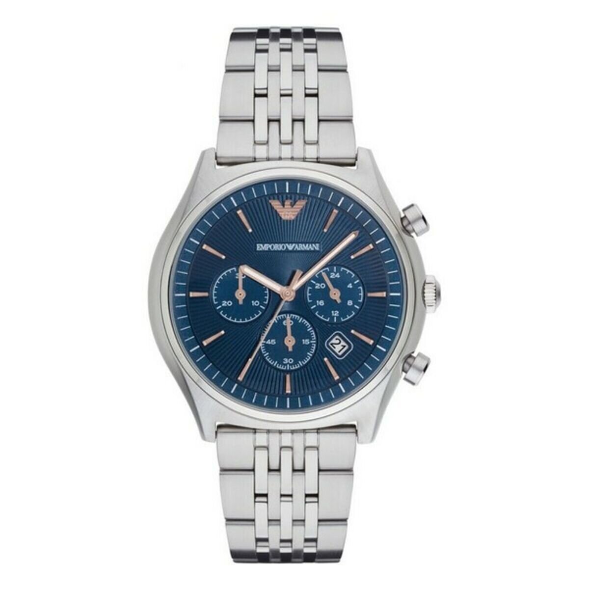 Mens Silver & Blue Chronograph Armani Watch