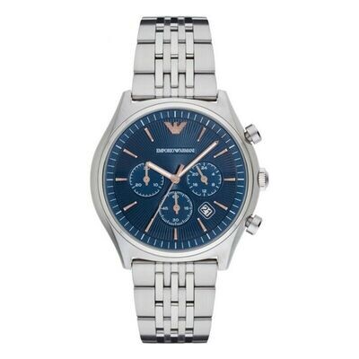 Mens Silver &amp; Blue Chronograph Armani Watch