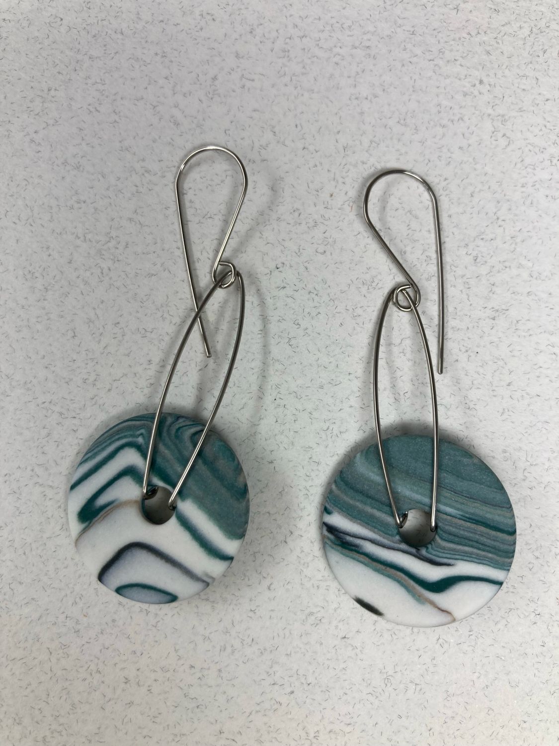 Blue green disc earrings