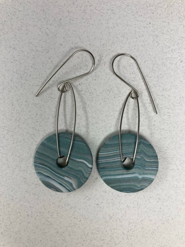 Blue green disc earrings
