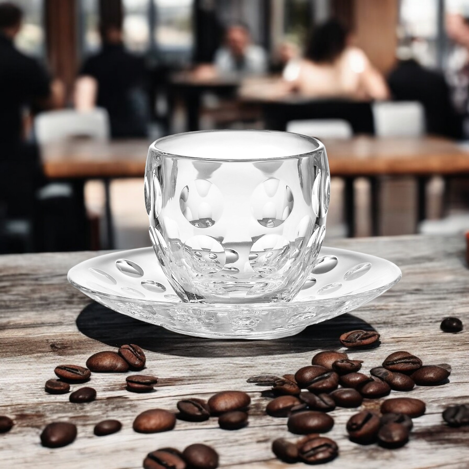 Guzzini Venice Glass - Set di 6 tazzine da caffè espresso con piattino in plastica, 110 ml