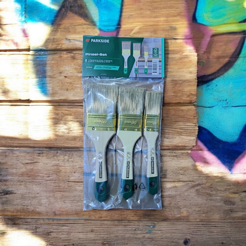 2 set di pennelli da 3 pz vernici trasparenti, gel e colori protettivi per legno