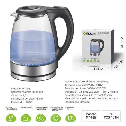 Bollitore di vetro 1.7L BOROSILICATO FY-788