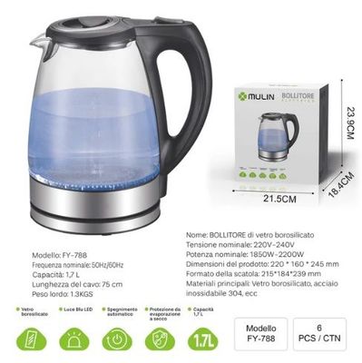 Bollitore di vetro 1.7L BOROSILICATO FY-788