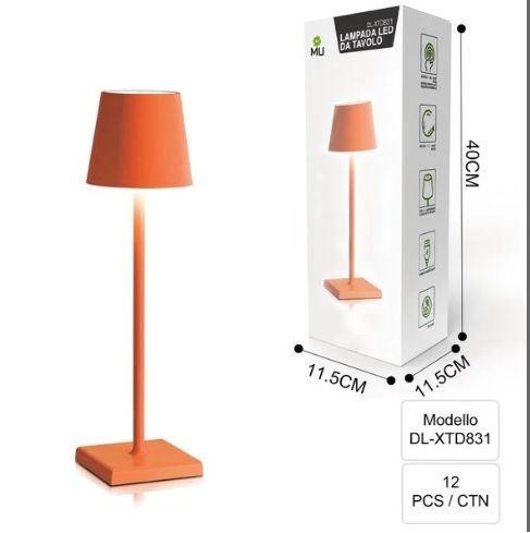 Lampada a led da tavolo in ferro arancione