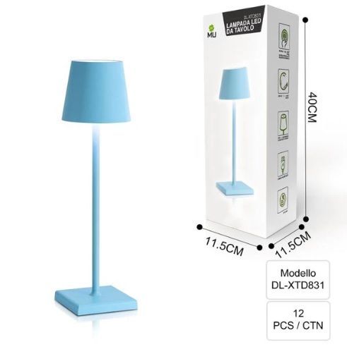 Lampada a led da tavolo in ferro blu azzurro