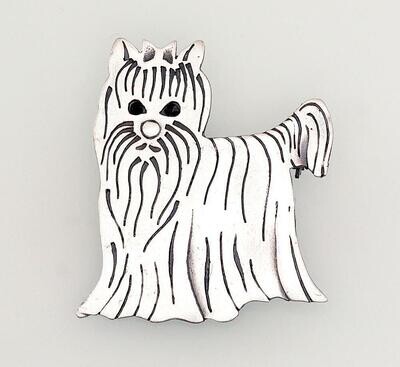 Silver brooch. Dog A2920138MattPOxMattBkCZBK Size 42 mm