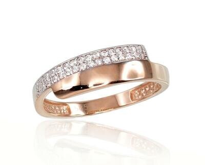 Moteriškas žiedas 18 dydis, baltu ir raudonu auksu su cirkoniu akutėmis, modelis ADUM1100713