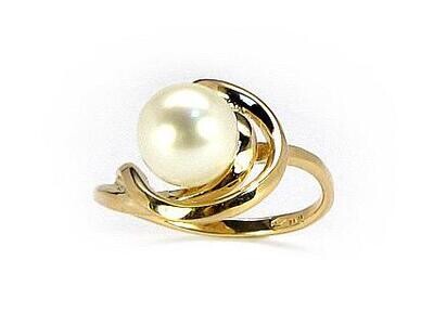 Auksinis žiedas moterims, 17.5 dydis, modelis ADUN1100047AuYPE, Geltonas Auksas su kultivuotais perlais