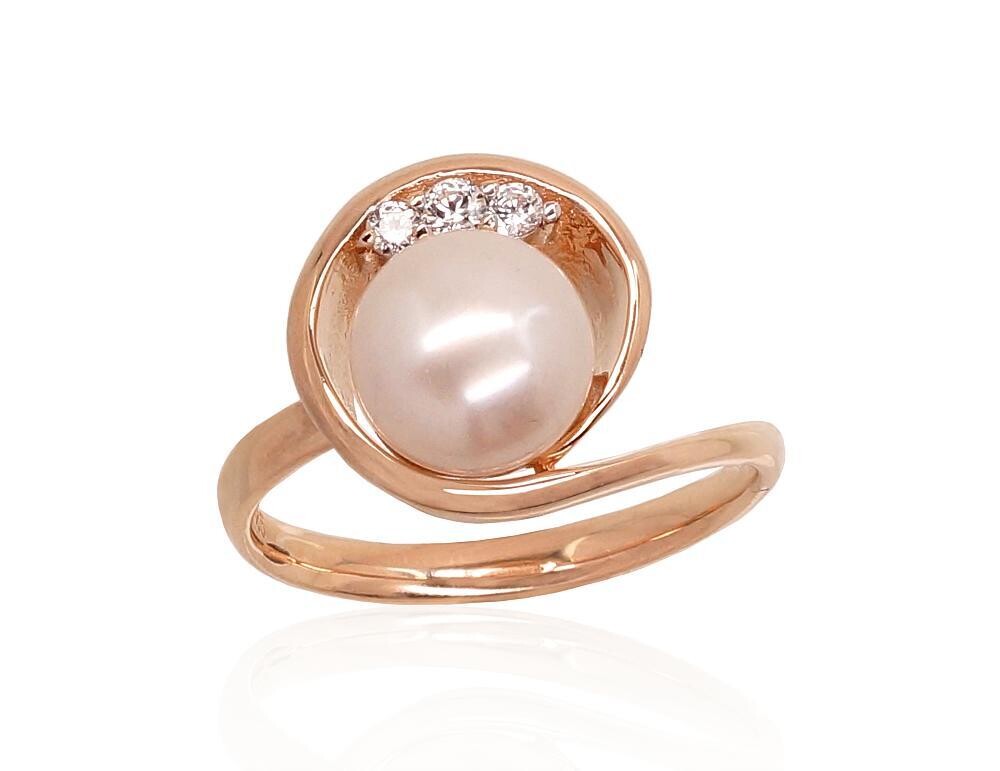 Auksinis žiedas moterims su kultivuotais perlais ir cirkoniu, modelis ADUN1100920PE