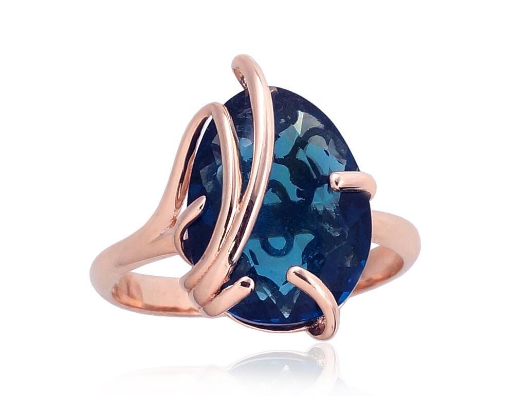 Auksinis žiedas moterims mėlynu topazu, modelis ADUN1100915