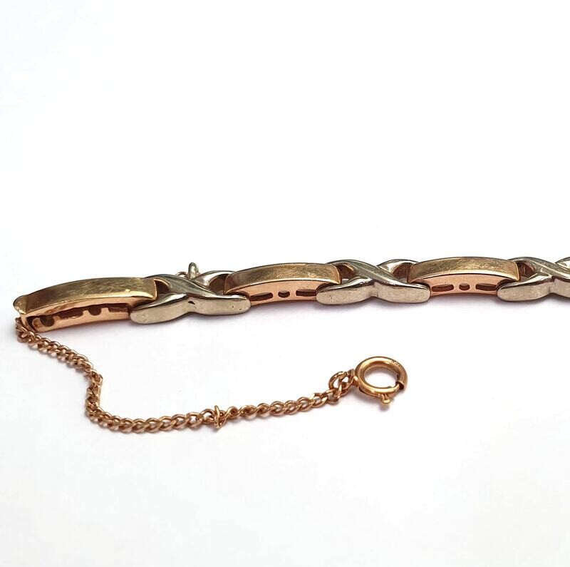 Gold bracelet, white and red gold, 18 cm long
