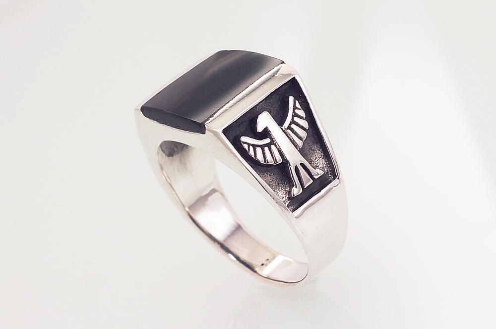 Žiedai, Vyrams, Su akute, Oniksas, metalas Sidabras, praba 925, modelis 2101587(POx-Bk)_ON