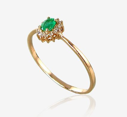Su brangakmeniais, Moterims, Su akute, Deimantas, Smaragdas, metalas Auksas, praba 585, modelis 110…
