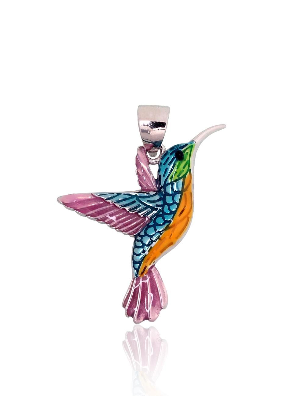 Spalvotas Kolibris sidabrinis pakabukas