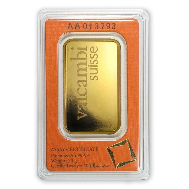 Gold bar 50 g. Valcambi!