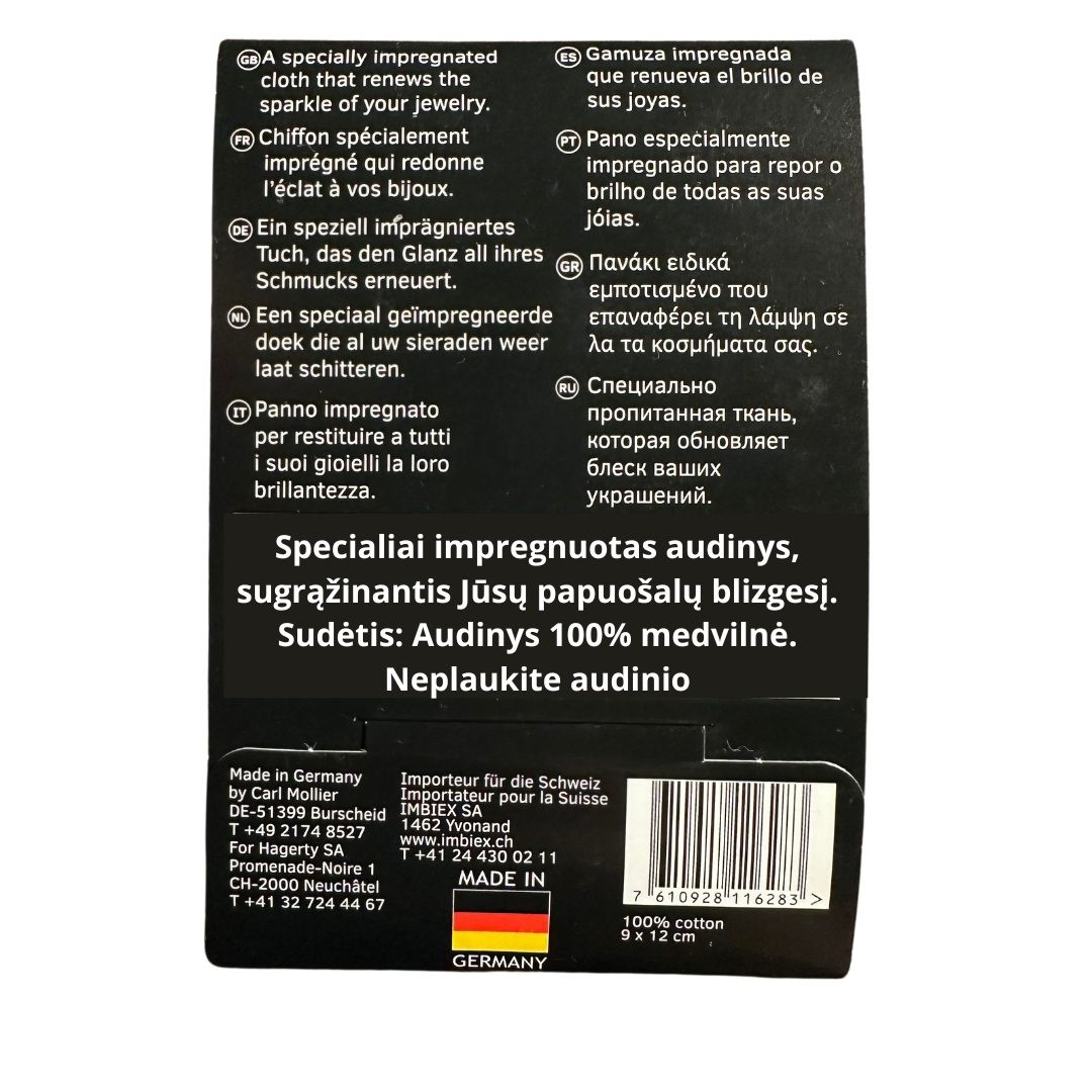 Šluostė auksiniams ir sidabriniams papuošalams valyti