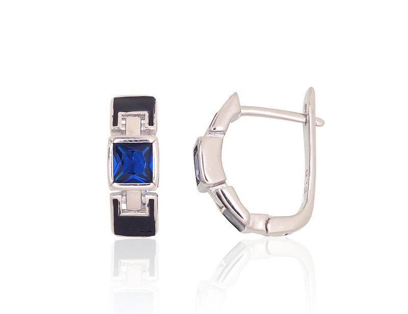 Silver Earrings with English Clasp A2204186PRhGrCZBMLBK
