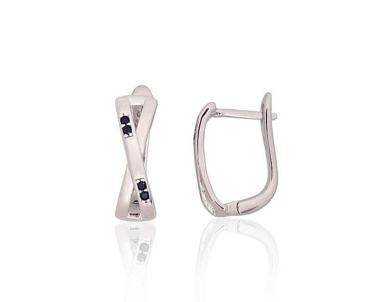 Silver Earrings with English Clasp A2204208PRhGrCZBK