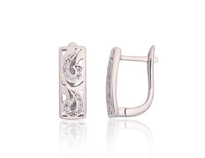 Silver Earrings with English Clasp A2204212PRhGrCZ