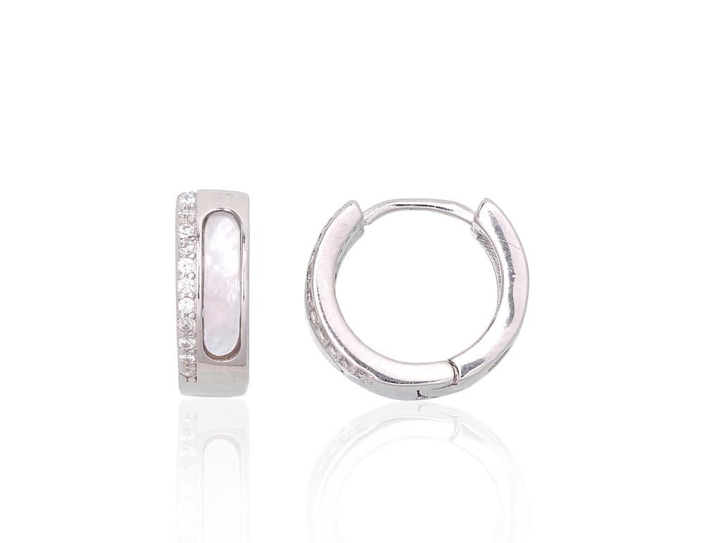 Silver hoop earrings A2204111PRhGrCZPLW Silver 925° Rhodium Plating Zirkons  Motherofpearl  hoop
