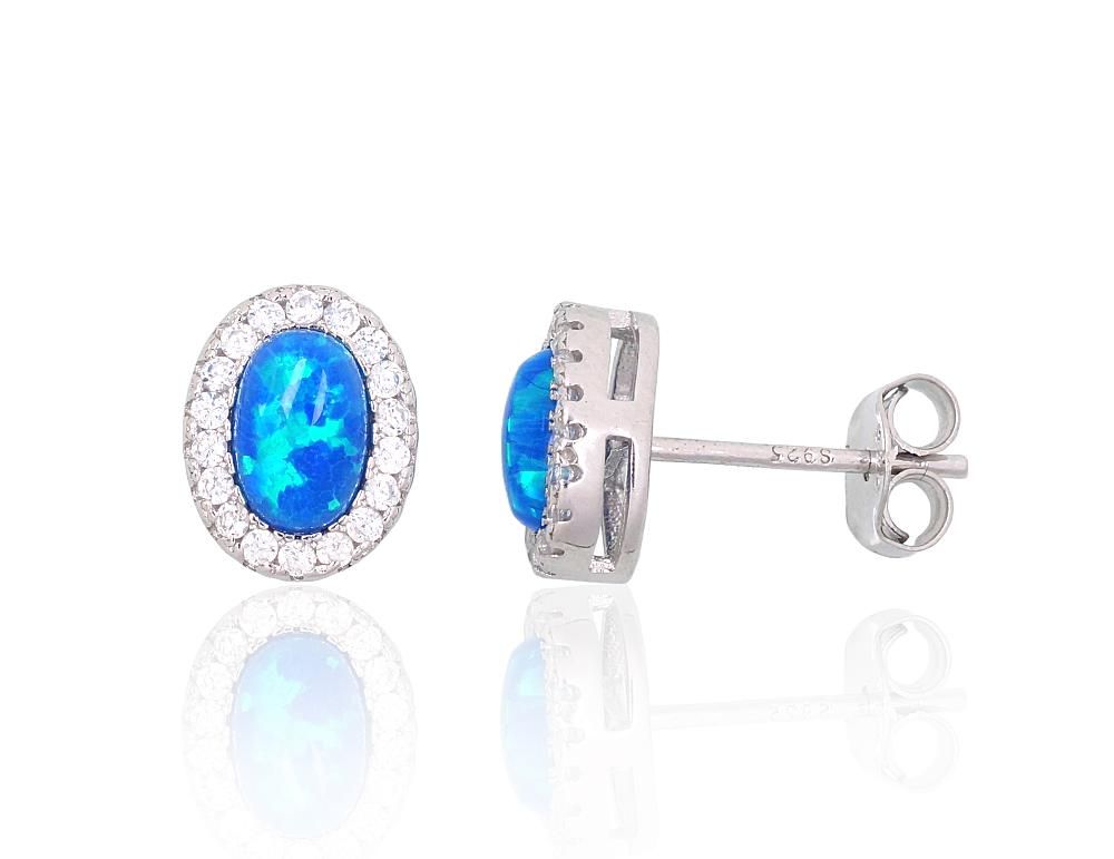 Silver stud earrings A2204143PRhGrCZOPB Silver 925° Rhodium Plating Zirkons  Opalit  stud