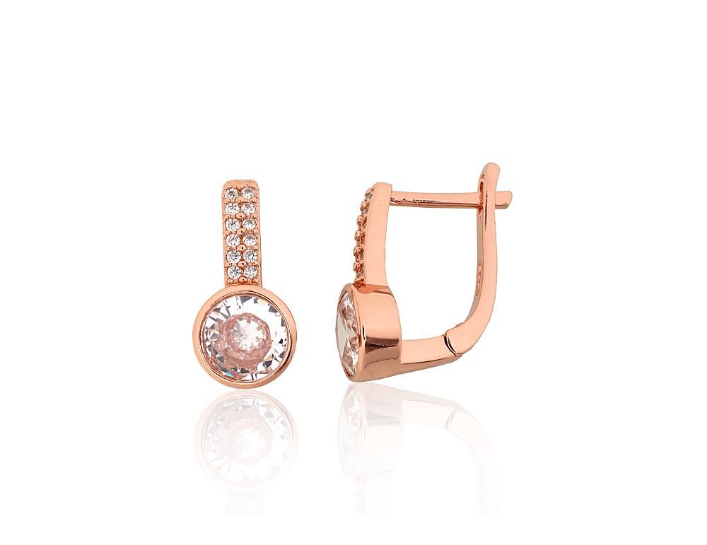 Silver earrings with &#39;english&#39; lock A2204310PAuRCZ Silver 925° red gold Plating Zirkons  &quot;English&quot; lock