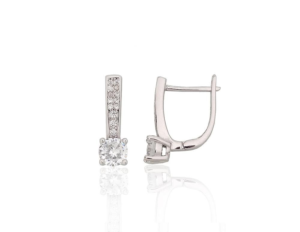 Silver earrings with &#39;english&#39; lock A2204309PRhGrCZ Silver 925° Rhodium Plating Zirkons  &quot;English&quot; lock