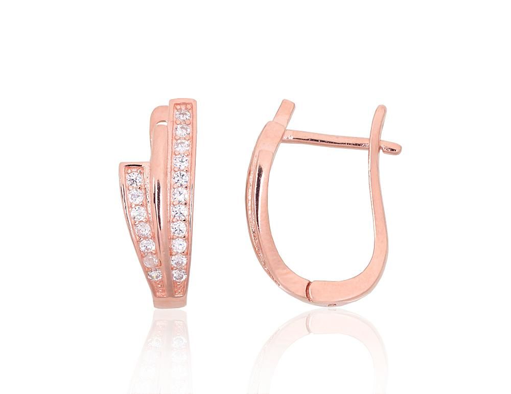 Silver earrings with &#39;english&#39; lock A2204128PAuRCZ Silver 925° red gold Plating Zirkons  &quot;English&quot; lock