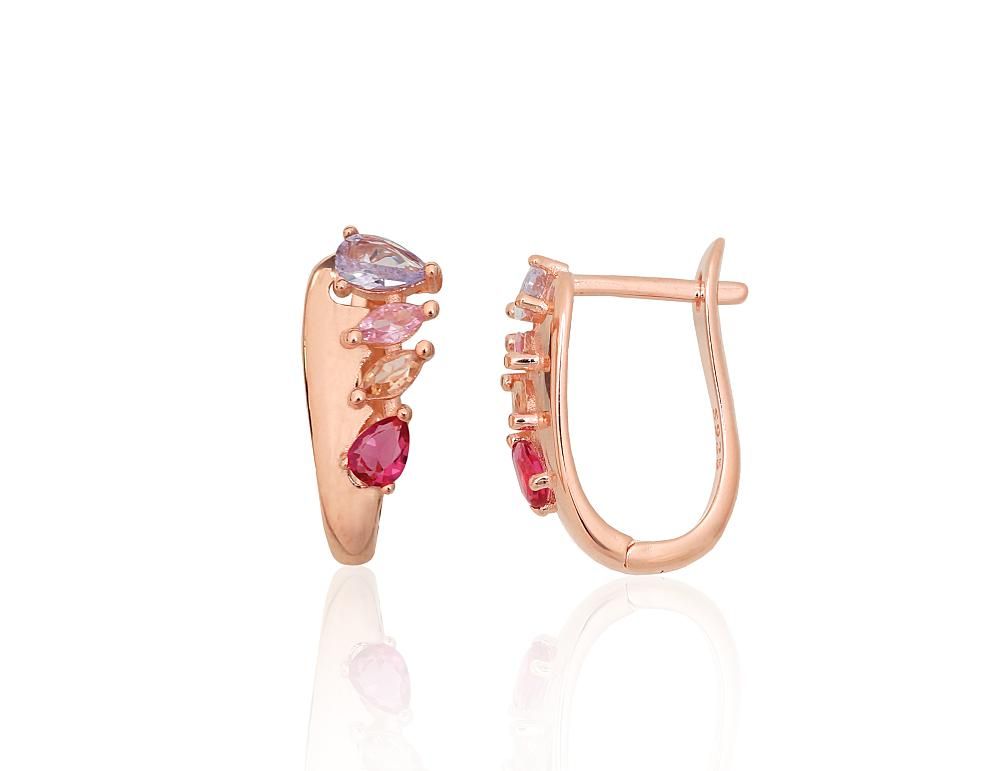 Silver earrings with 'english' lock A2204315PAuRCZMIX Silver 925° red gold Plating Zirkons  "English" lock