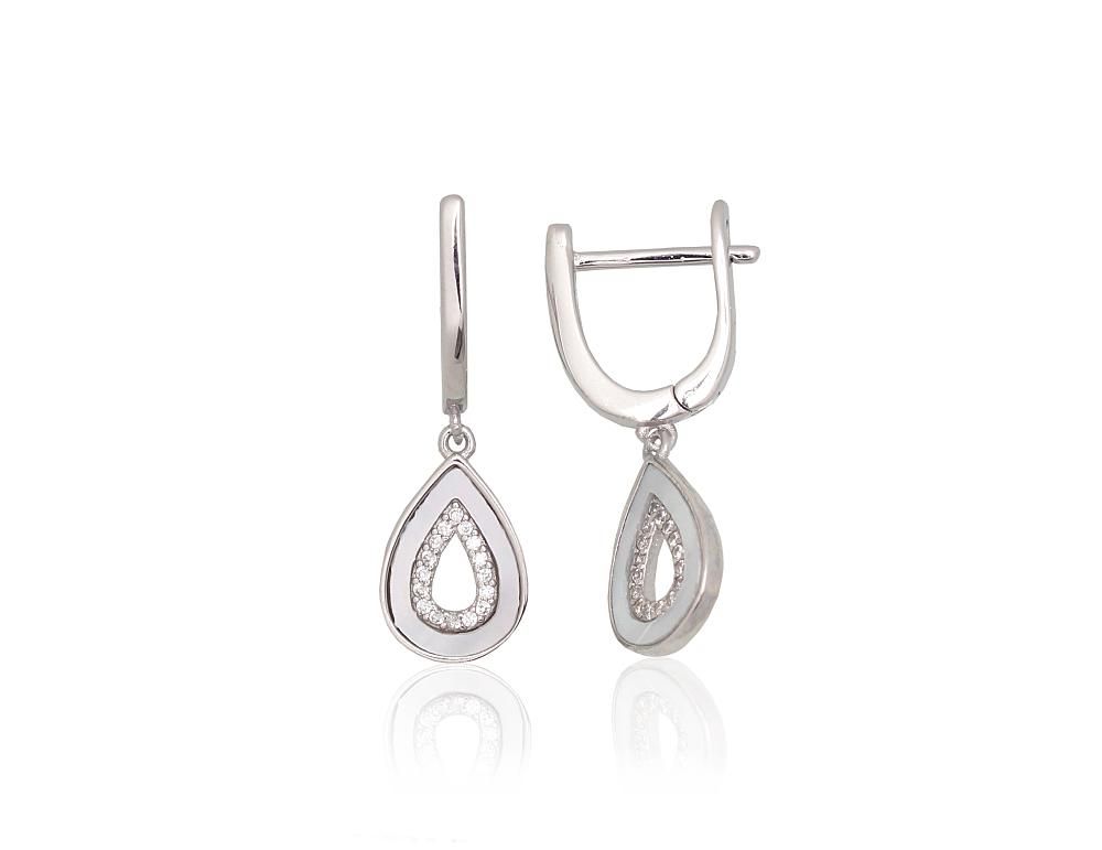 Silver earrings with &#39;english&#39; lock A2204313PRhGrCZPL Silver 925° Rhodium Plating Zirkons  Motherofpearl  &quot;English&quot; lock