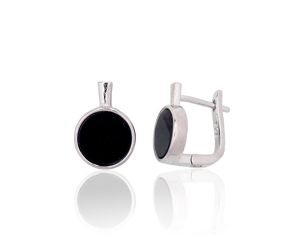 Silver earrings with &#39;english&#39; lock A2204110PRhGrON Silver 925° Rhodium Plating Onix  &quot;English&quot; lock