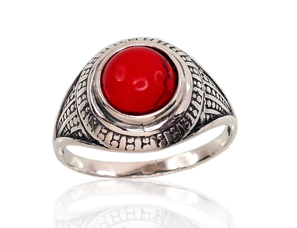 Silver ring A2100947POxBkCOX Silver 925° oxide Plating Coral Imitation  Women