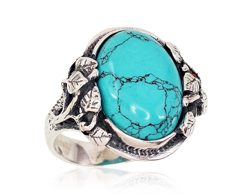 Silver ring A2101199POxBkTRX Silver 925° oxide Plating Turquoise Imitation  Women
