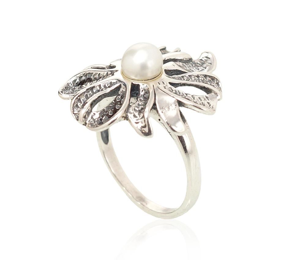 Silver ring A2101202POxBkPE Silver 925° oxide Plating Freshwater Pearl  Women