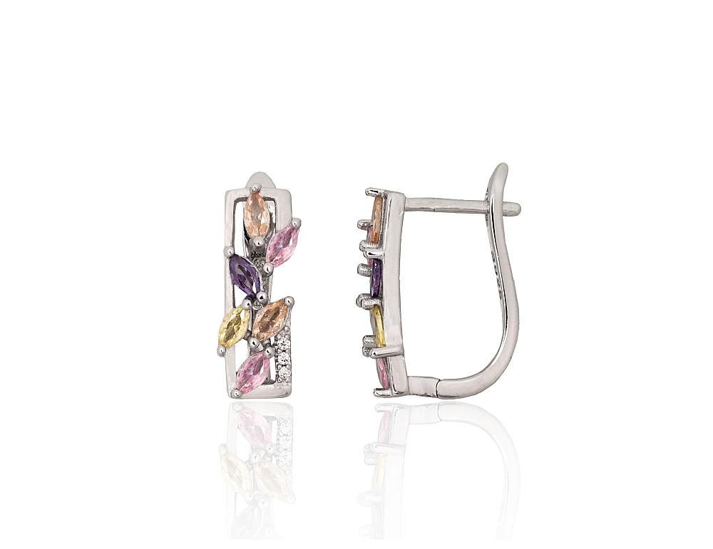 Silver earrings with &#39;english&#39; lock A2204316PRhGrCZCZMIX Silver 925° Rhodium Plating Zirkons  &quot;English&quot; lock