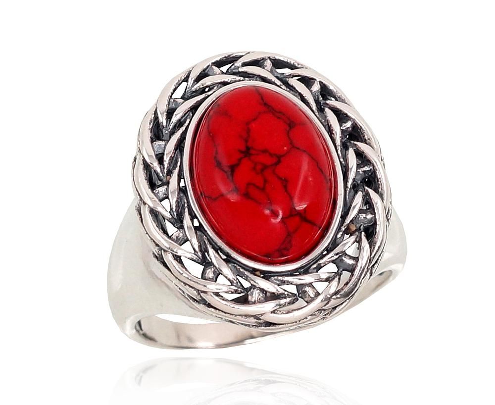Silver ring A2101427POxBkCOX Silver 925° oxide Plating Coral Imitation  Women