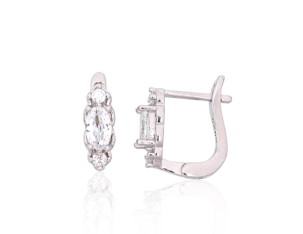 Silver earrings with &#39;english&#39; lock A2204112PRhGrCZ Silver 925° Rhodium Plating Zirkons  &quot;English&quot; lock