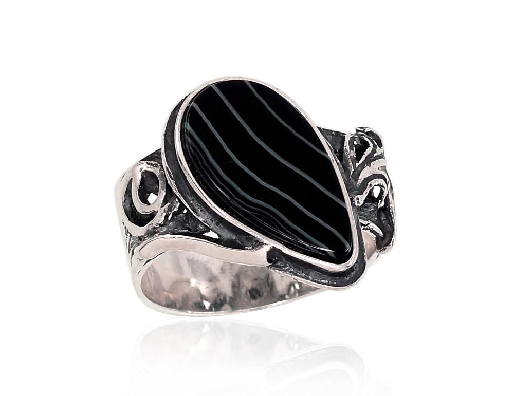 Silver ring A2101695POxBkAG Silver 925° oxide Plating Agate  &quot;KExclusive&quot;  collection