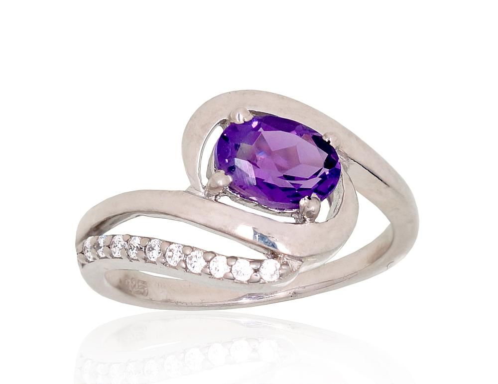 Silver ring A2101920PRhGrCZAM Silver 925° Rhodium Plating Zirkons  Amethyst  &quot;Orio&quot;  collection