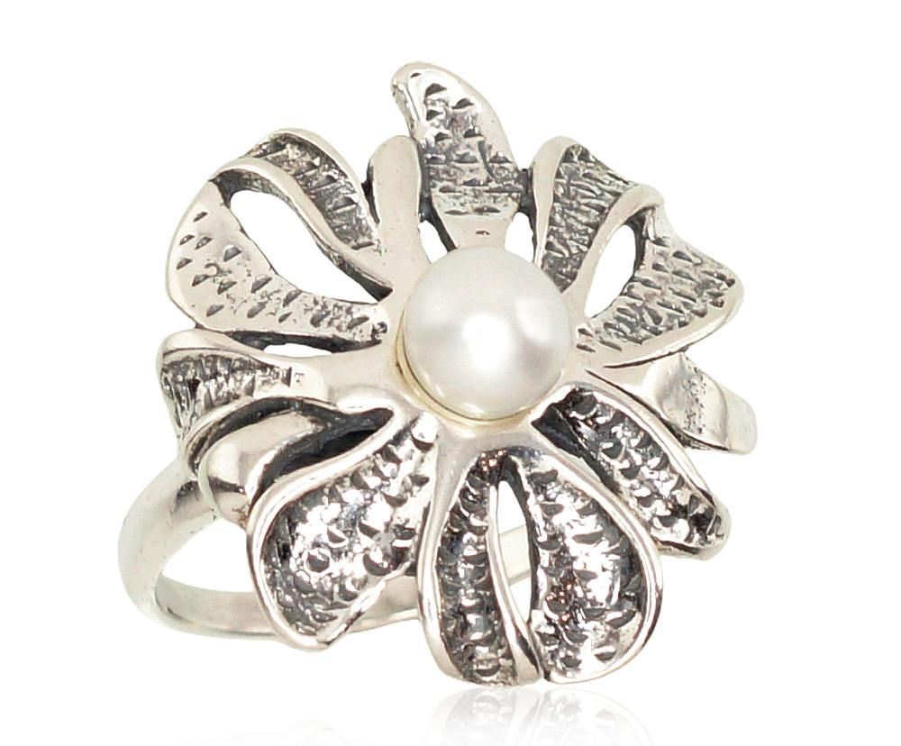 Silver ring A2101202POxBkPE Silver 925° oxide Plating Freshwater Pearl  Women