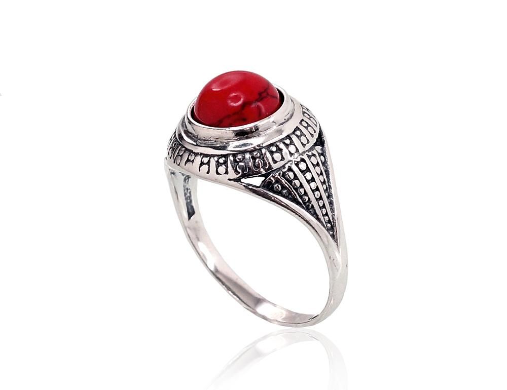 Silver ring A2100947POxBkCOX Silver 925° oxide Plating Coral Imitation  Women