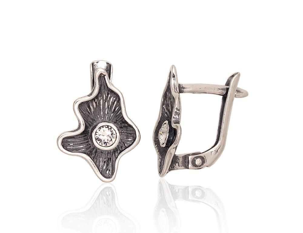 Silver earrings with &#39;english&#39; lock A2203574POxBkCZ Silver 925° oxide Plating Zirkons  &quot;English&quot; lock